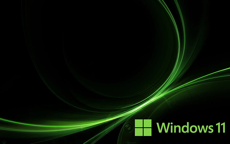 Windows 11 Abstract Green Light Streaks on Black Background HD wallpaper
