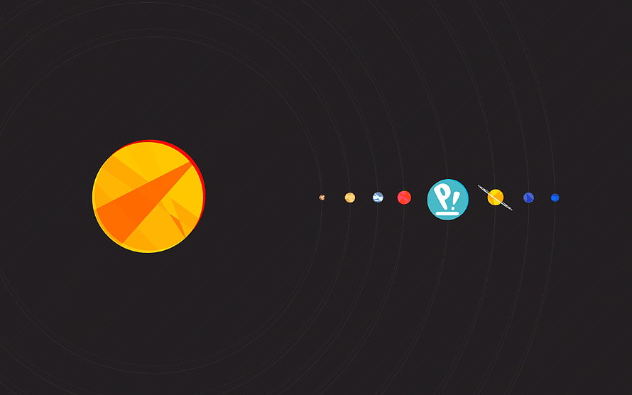 Pop!_OS Minimalist Desktop Wallpaper with Solar System Icon HD wallpaper