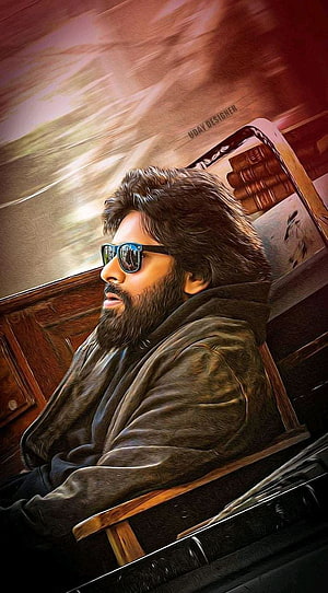 Pawan Kalyan in a leather jacket and sunglasses seated in a vintage car interior HD phone wallpaper