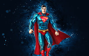 Superman Fortnite Skin 3D Render with Blue Neon Energy Background HD wallpaper