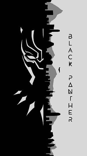 Minimalist Black Panther Silhouette Poster with City Skyline and Geometric Mask Design HD phone wallpaper