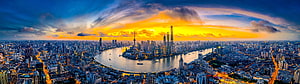 Shanghai Skyline Panorama at Golden Hour with Lujiazui and the Huangpu River HD wallpaper