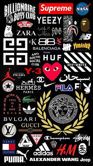 Luxury Streetwear Brand Logo Collection on Black Background HD phone wallpaper