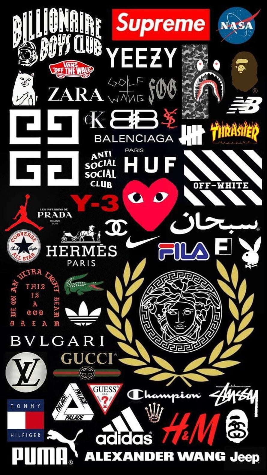 Luxury Streetwear Brand Logo Collection on Black Background HD phone wallpaper