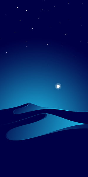 Minimalist Blue Night Sky with Moon and Rolling Hills Landscape HD phone wallpaper