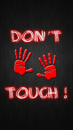 Glowing Red Handprints and Warning Text on Dark Wood Background HD phone wallpaper