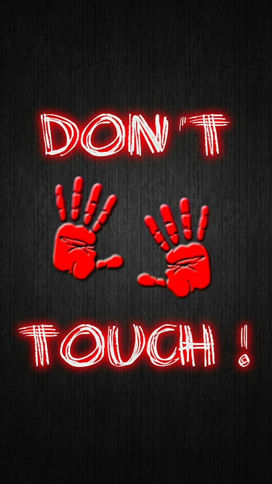 Glowing Red Handprints and Warning Text on Dark Wood Background HD phone wallpaper