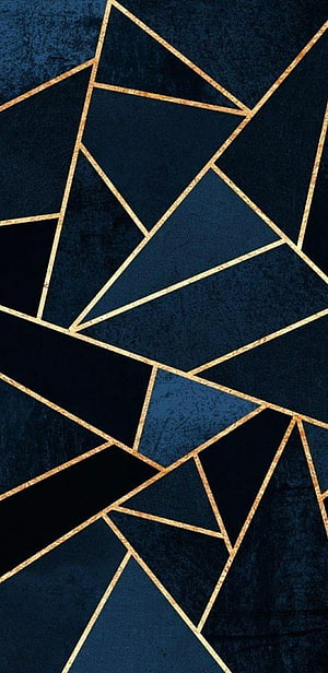 Elegant Geometric Pattern with Gold Lines on Dark Navy Blue Textured Background HD phone wallpaper