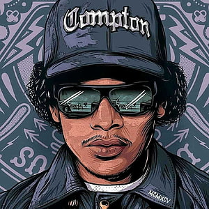 Stylized NWA Portrait Illustration Wearing Compton Cap and Sunglasses HD phone wallpaper