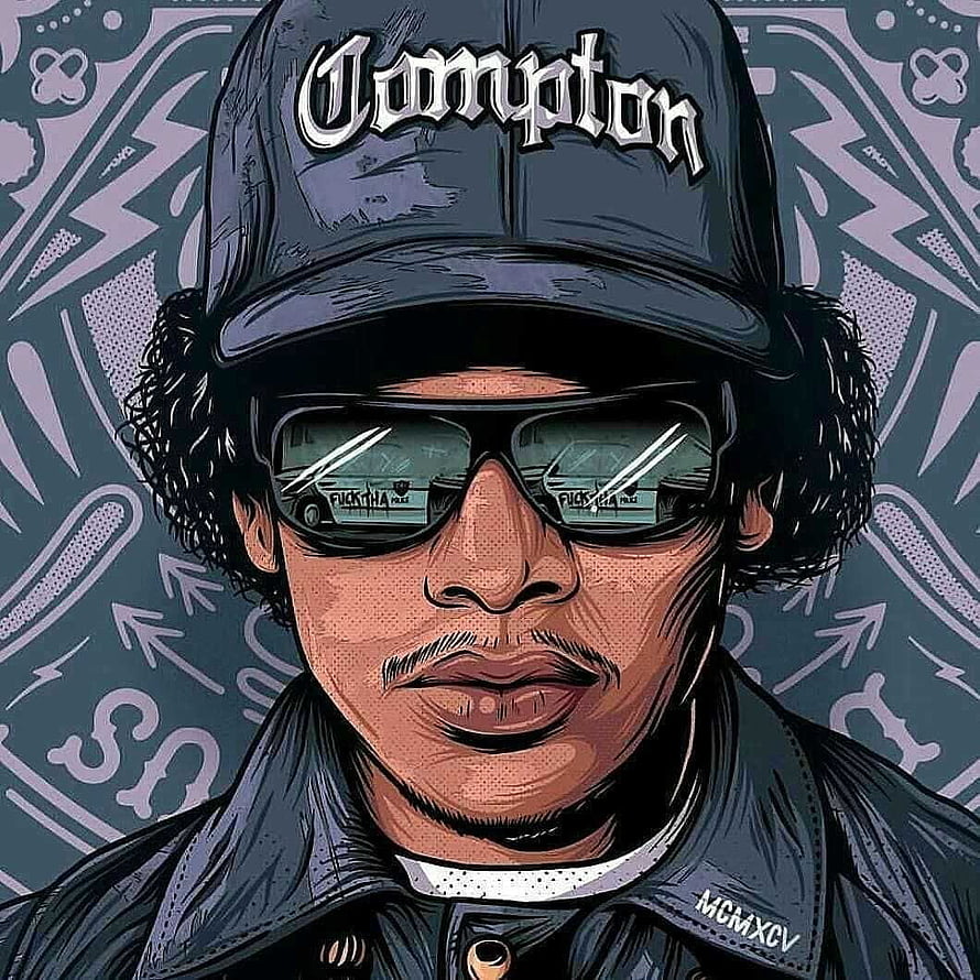 Stylized NWA Portrait Illustration Wearing Compton Cap and Sunglasses HD phone wallpaper