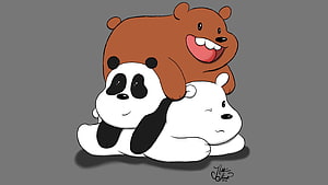 We Bare Bears Cartoon Trio Hugging on Gray Background HD wallpaper