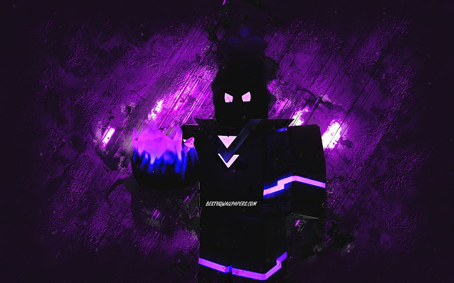 Darkmatter Roblox Character with Purple Energy and Glowing Eyes on Grunge Background HD wallpaper