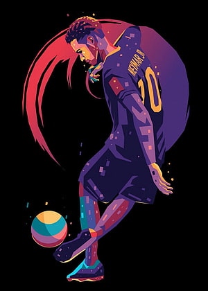 Neymar Jr Dribbling Soccer Player Digital Art Poster with Vibrant Neon Colors HD phone wallpaper