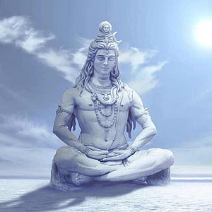 Lord Shiva Meditating in Lotus Pose with Serene Sky Background HD wallpaper
