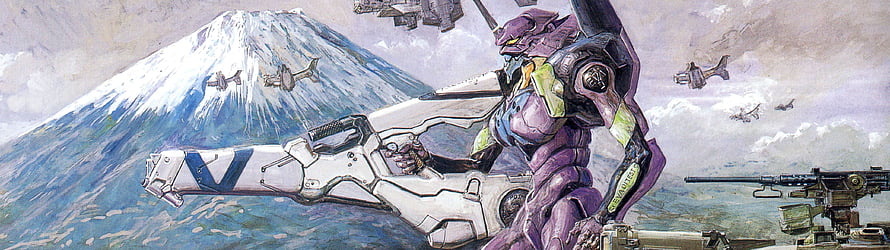 Neon Genesis Evangelion Unit-01 wielding a massive rifle in a watercolor battle scene HD wallpaper