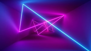 Abstract Geometric Neon Light Art with Glowing Blue and Pink Laser Lines in a Dark Room HD wallpaper