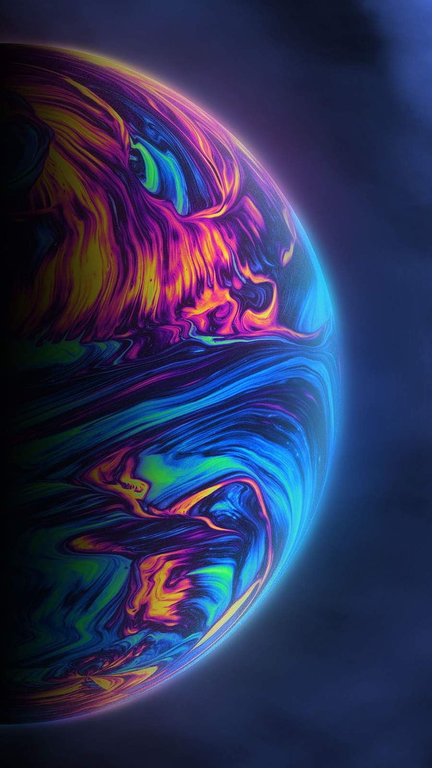 Vibrant Swirling Marble Sphere with Neon Purple and Blue Abstract Patterns HD phone wallpaper