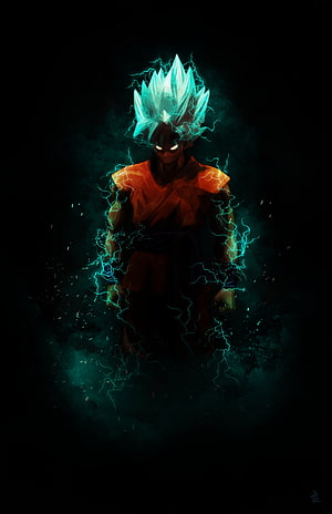 Goku Super Saiyan Blue with Electric Aura in Dark Anime Artwork HD phone wallpaper