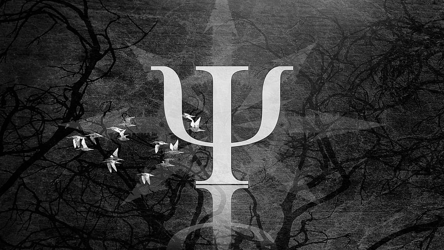Monochrome Psychology Symbol with White Birds and Bare Tree Branches HD wallpaper