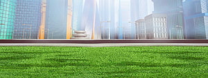 Roblox City Skyline with Lush Green Grass Foreground and Modern High-Rise Buildings HD wallpaper