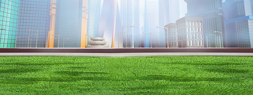 Roblox City Skyline with Lush Green Grass Foreground and Modern High-Rise Buildings HD wallpaper