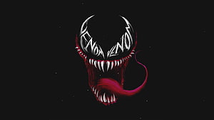 Venom Minimalist Artwork with Sharp Teeth and Long Tongue on Black Background HD wallpaper