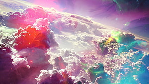 Vibrant Cosmic Clouds with Rainbow Light Flares and Ethereal Nebula Colors HD wallpaper