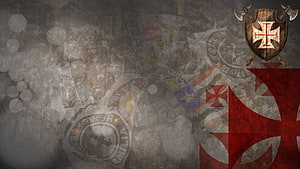 Medieval Knightly Shield with Cross Emblem and Red Banner on Grunge Texture HD wallpaper