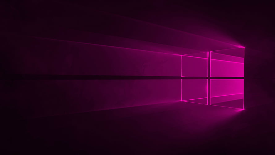 Glowing Magenta Windows 10 Logo in a Dark Minimalist Room HD wallpaper
