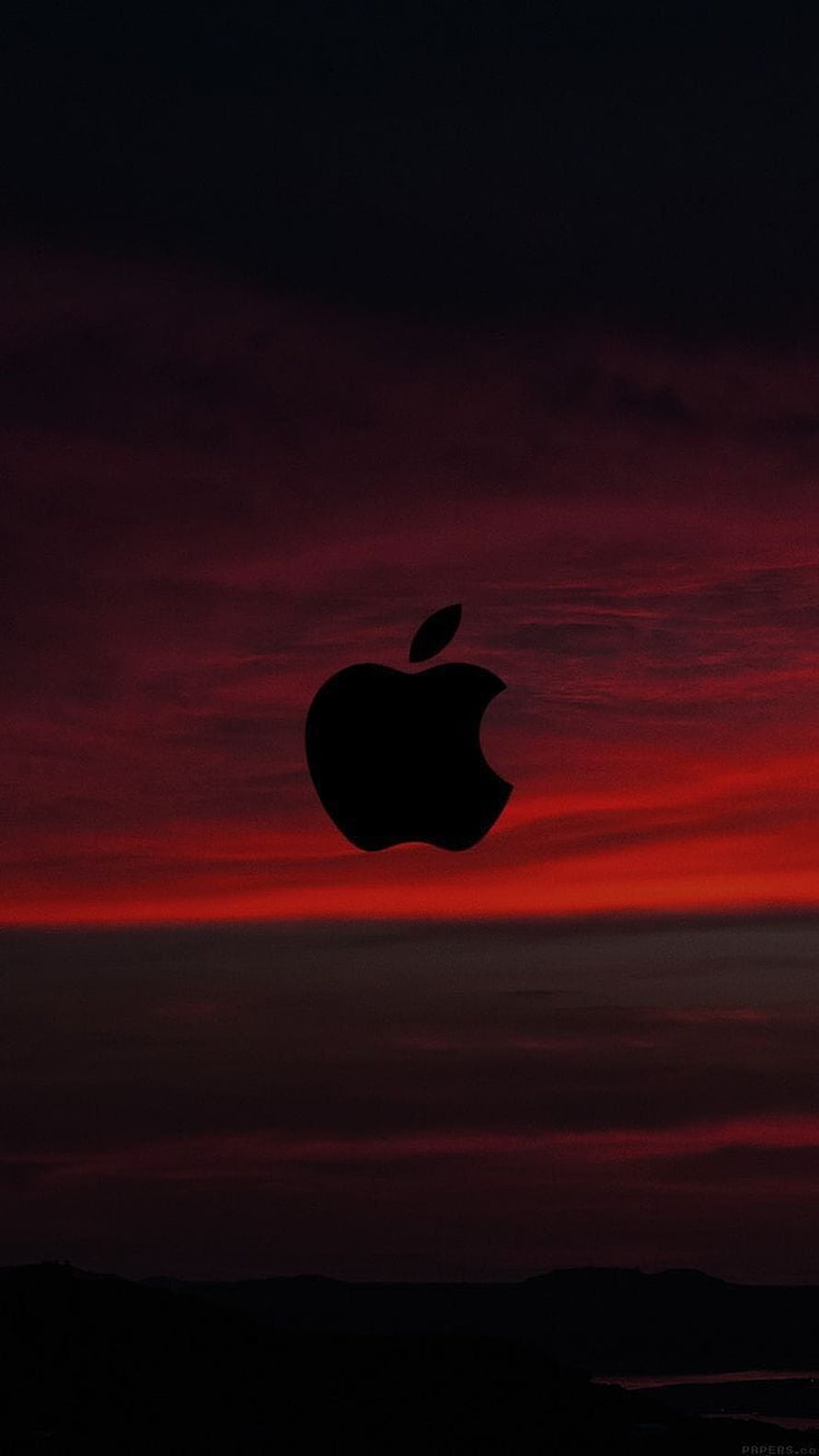 Apple Logo Silhouette Against a Dramatic Red Sunset Sky HD phone wallpaper