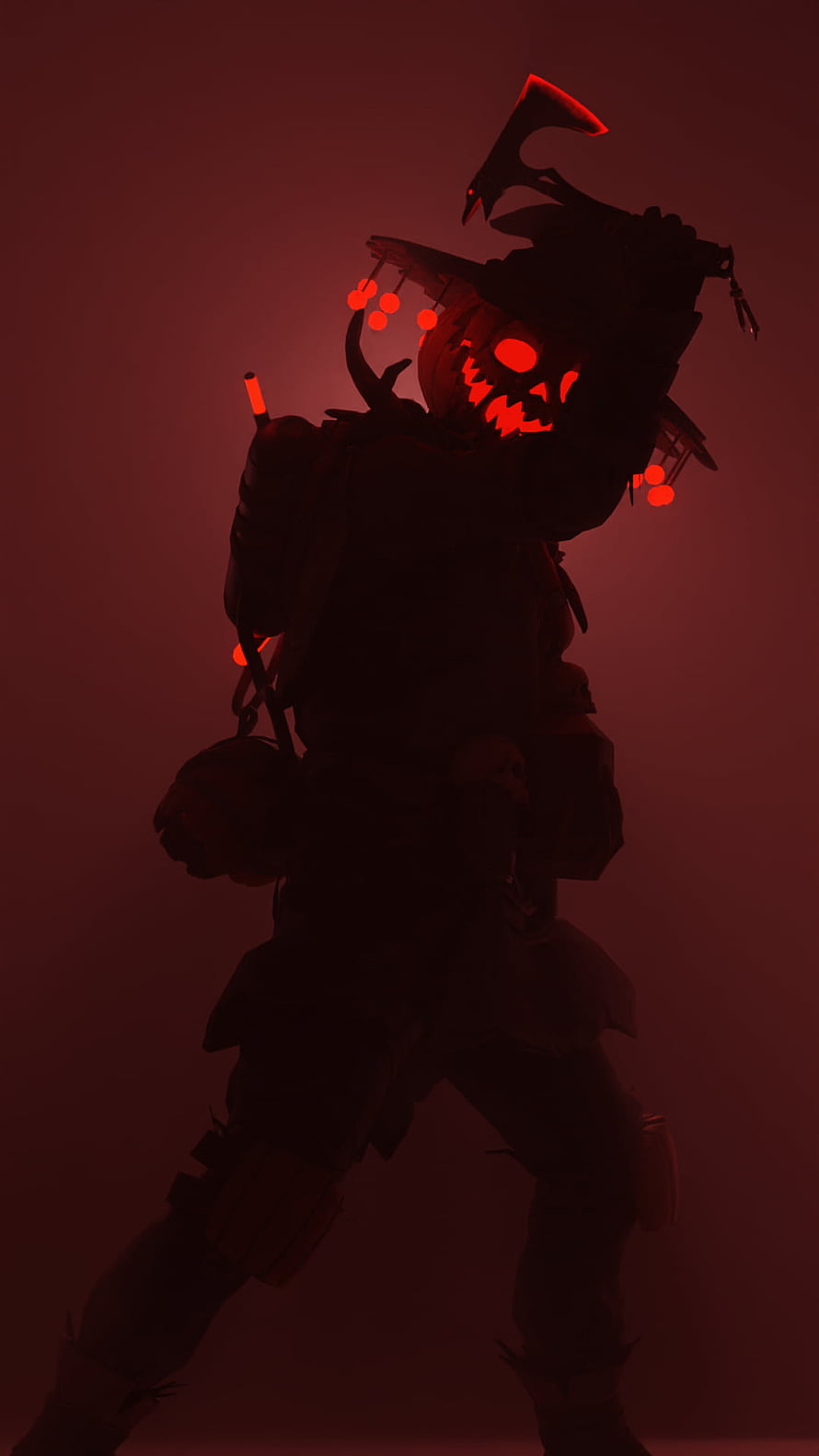 Apex Legends Fuse Halloween Pumpkin Mask Character Silhouette in Dark Red Atmosphere HD phone wallpaper