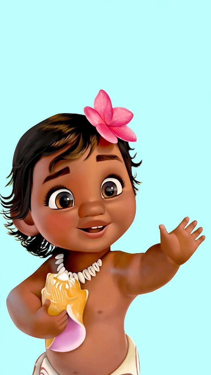 Cute Baby Moana 3D Character with Plumeria Flower and Seashell Necklace HD phone wallpaper