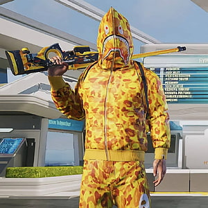 PUBG Mobile Character in Yellow Camouflage Hoodie Holding Sniper Rifle HD phone wallpaper