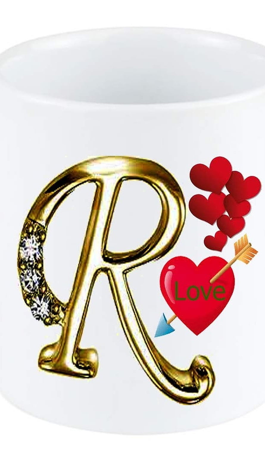 Gold Letter R Monogram Mug with Diamond Accents and Red Love Heart Arrow Design HD phone wallpaper