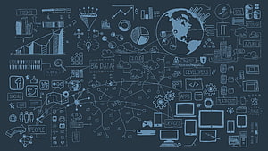 Hand-drawn data science and big data concept illustration with cloud computing and web network icons HD wallpaper