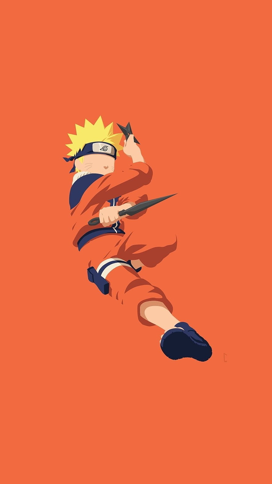 Naruto Uzumaki in Dynamic Action Pose with Kunai and Shuriken on Orange Background HD phone wallpaper
