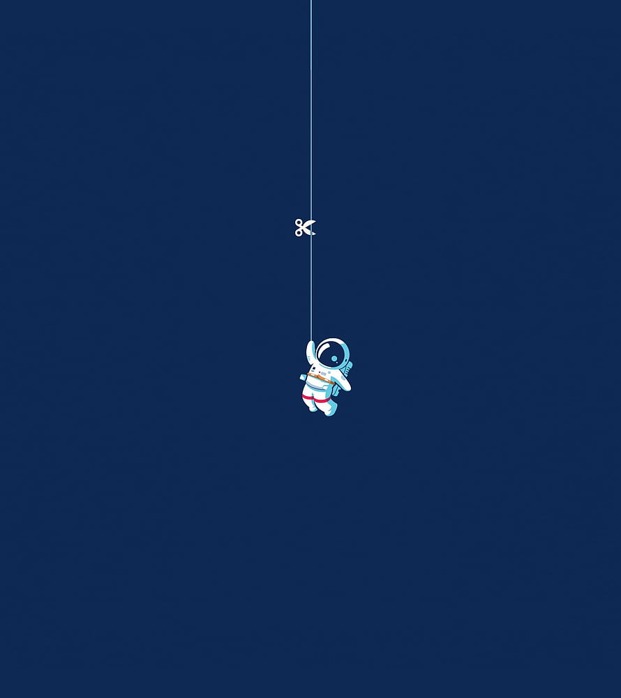 Minimalist Astronaut Hanging on a Thin Line Against Deep Blue Space Background HD phone wallpaper
