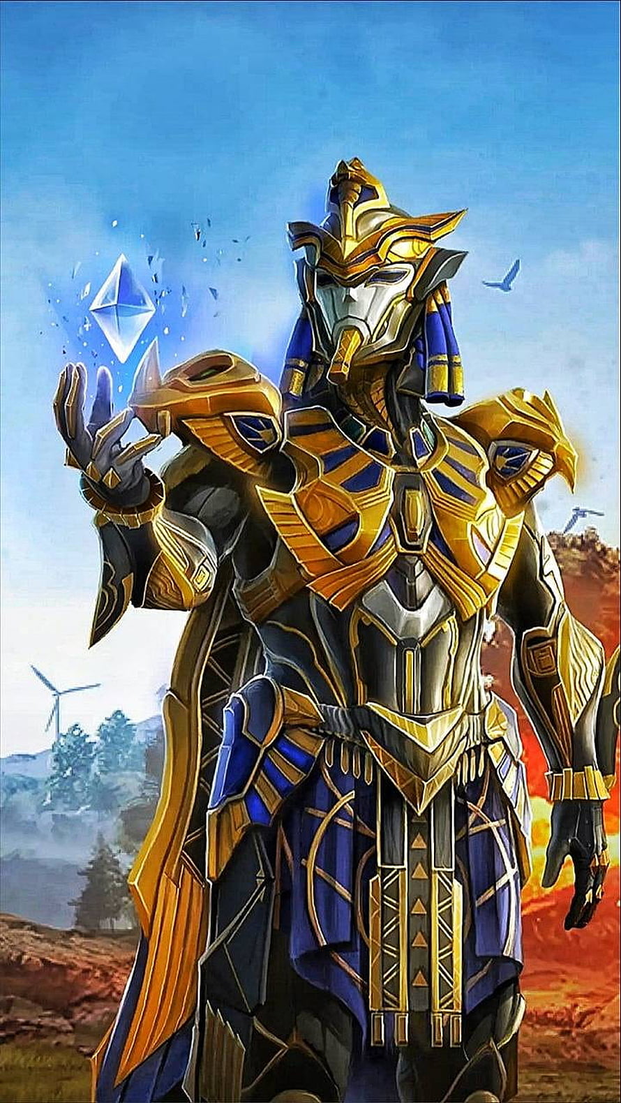PUBG Pharaoh X Golden Armor Concept Art with Floating Crystal HD phone wallpaper