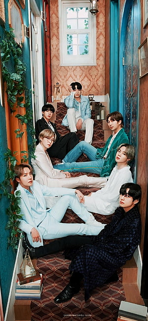 BTS 7th Anniversary Family Portrait in Vintage Staircase Setting HD phone wallpaper