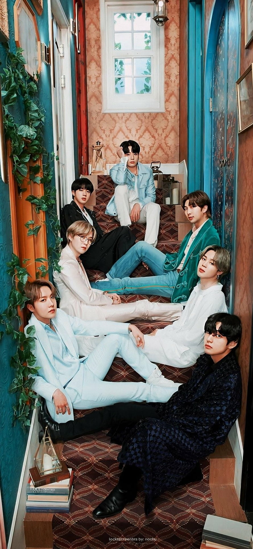 BTS 7th Anniversary Family Portrait in Vintage Staircase Setting HD phone wallpaper