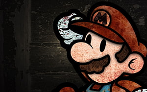 Grunge Style Super Mario Face Art on Dark Grunge Background HD wallpaper