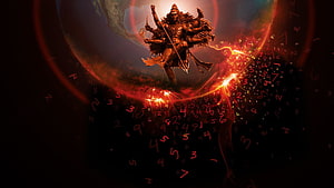 Shiva Tandav: Cosmic Dance of Destruction with Fiery Numbers and Celestial Sphere HD wallpaper