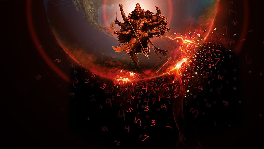 Shiva Tandav: Cosmic Dance of Destruction with Fiery Numbers and Celestial Sphere HD wallpaper
