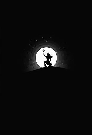 Lord Shiva Silhouette Standing on Hill Against Full Moon and Starry Night Sky HD phone wallpaper