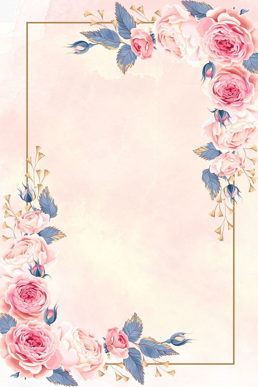 Elegant Pink Rose Floral Wedding Invitation Frame with Gold Border HD phone wallpaper