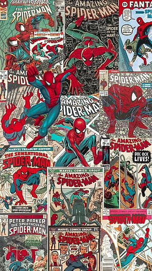 Spider-Man Vintage Comic Book Cover Collage and Classic Marvel Poster Art HD phone wallpaper