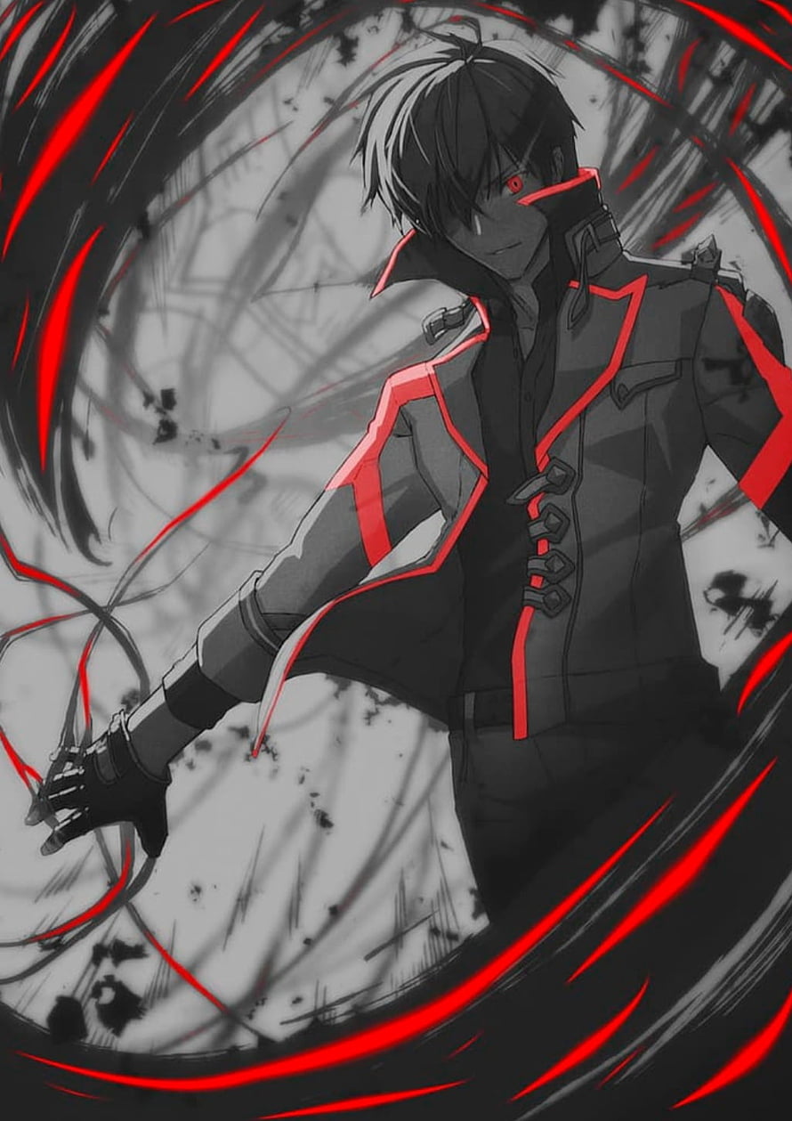 Anos Voldigoad Anime Character in Dark Tactical Gear with Red Energy Effects HD phone wallpaper