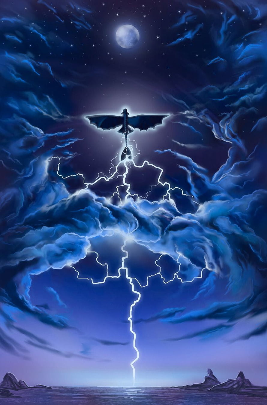 How To Train Your Dragon: Lightning Strike and Moonlit Sky Fantasy Art HD phone wallpaper