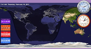 Global World Clock Dashboard With Nighttime Earth Map And City Time Zones HD wallpaper