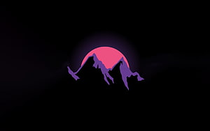 Minimalist Synthwave Mountain Silhouette with Neon Pink Sun on Black Background HD wallpaper